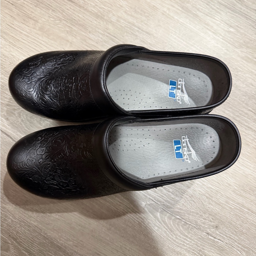 Dansko Black Embossed Mules